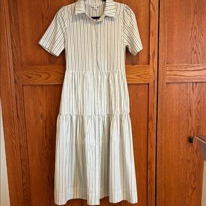 NWOT- Evereve Long Tiered striped Button Down Dress. XS, See Photo Measurements